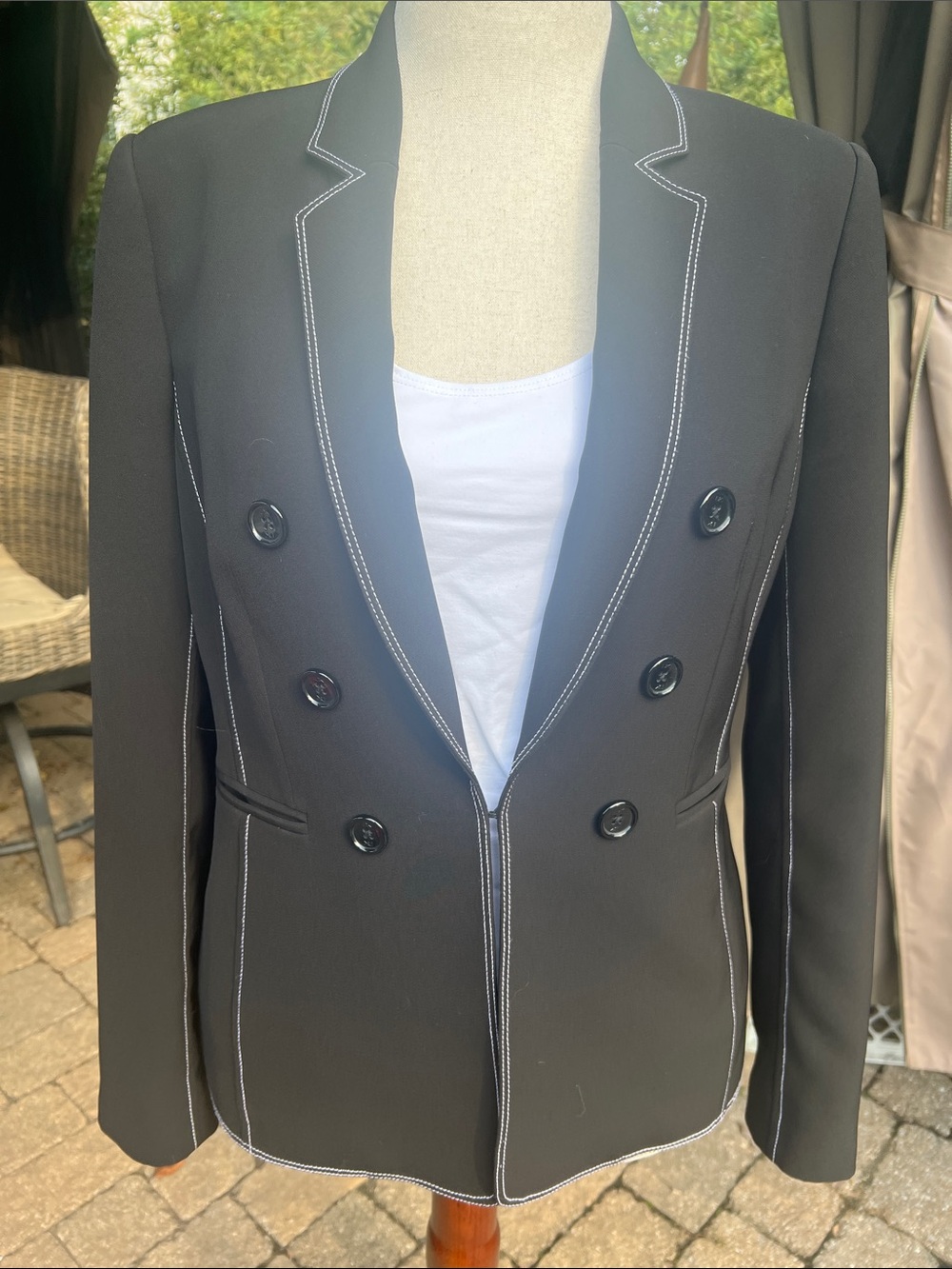 Donna Karen New York Black Double-Breasted Women's Blazer w Contrast Stitching M
